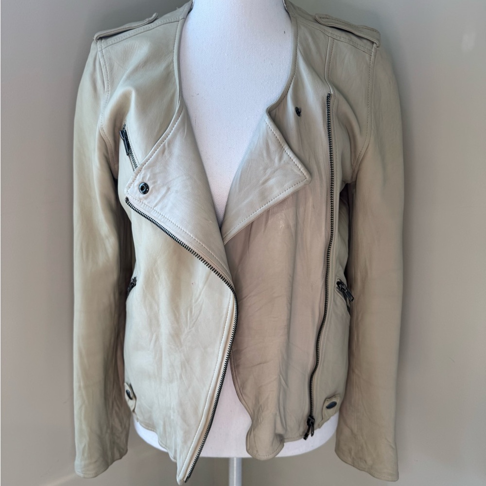 Japanese Designer Lands of Eden Women's Cream Moto Leather Jacket M